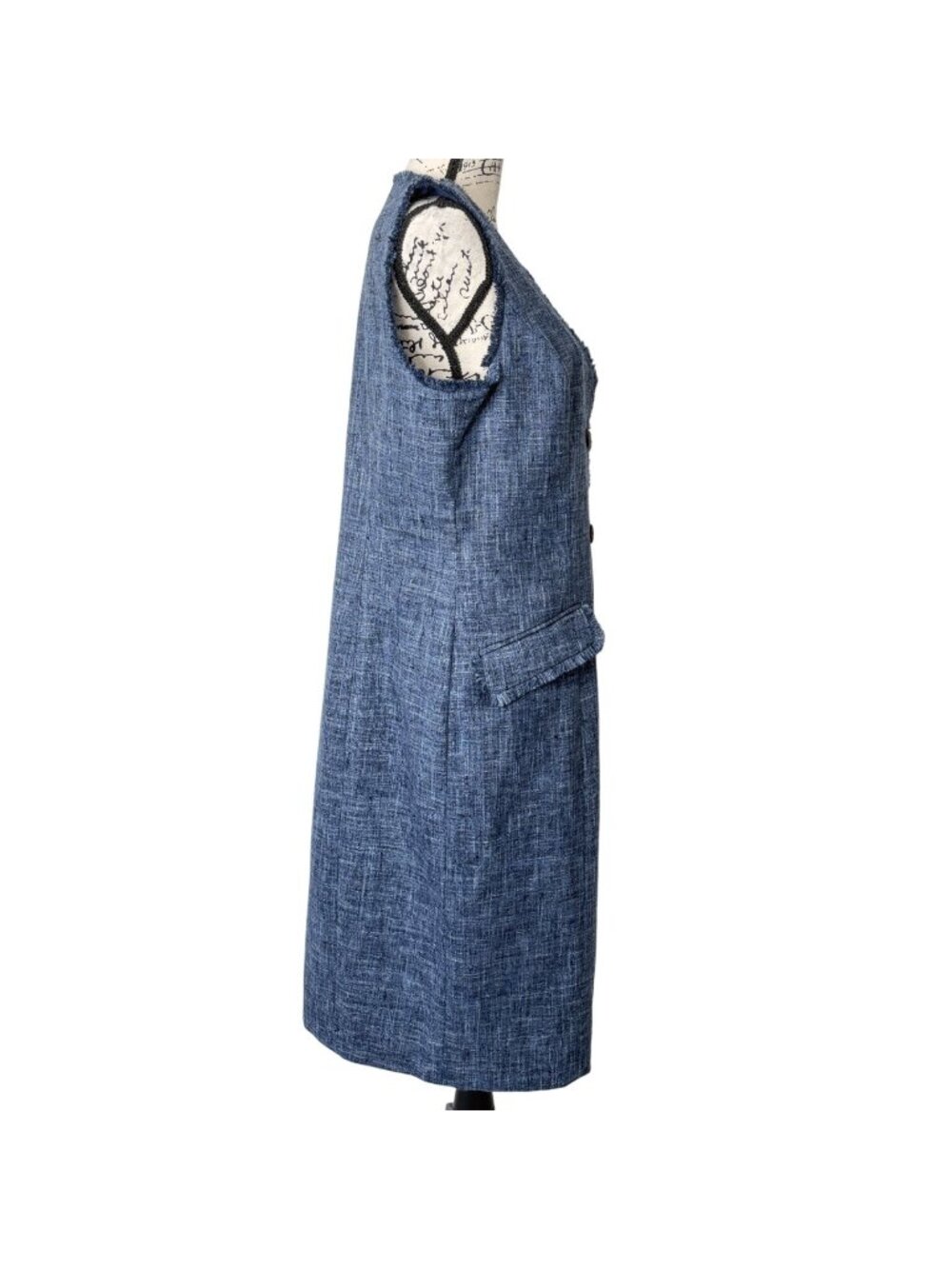 J.McLaughlin Womens Size 14 Dress Tweed Blue Sleeveless Double-Breasted Buttoned - Picture 3 of 9